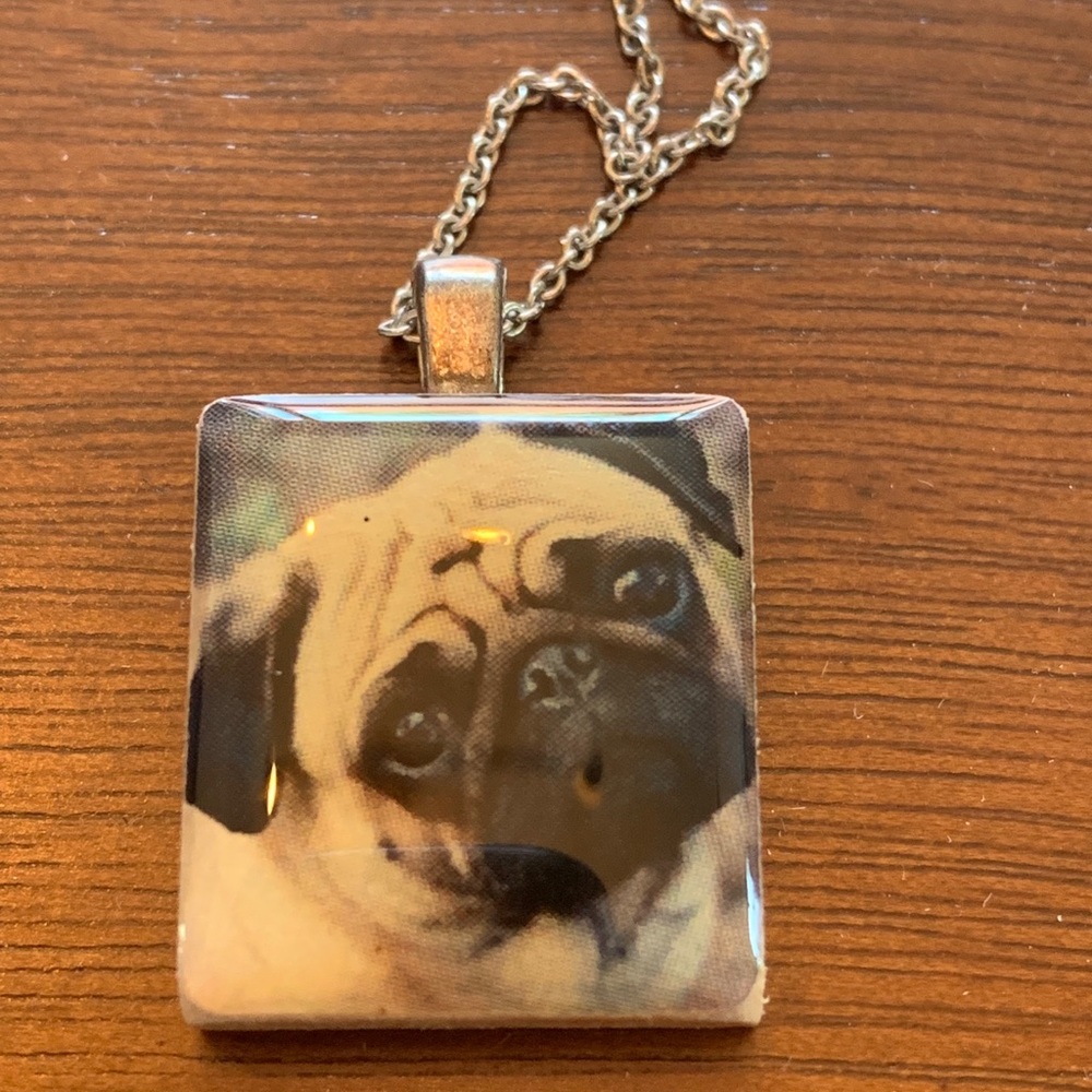 Unique Fun Cute Pug scrabble tile Necklace
